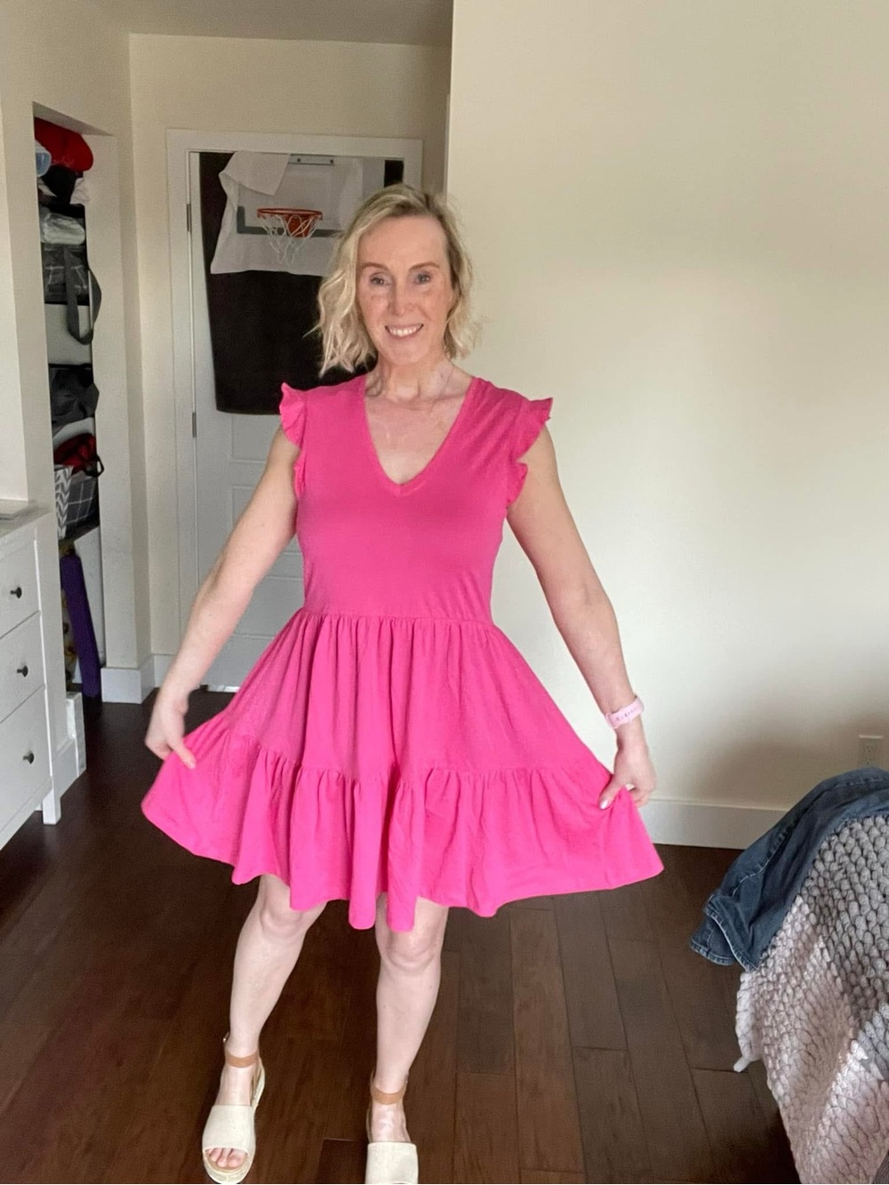 Only Women’s Bright Pink Tiered V-Neck Dress - Picture 3 of 3